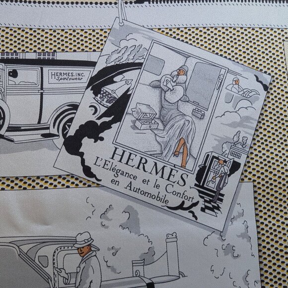 HERMES L'Elegance et le Confort en Automobile 70 cm Cream Silk Square Scarf RARE - Picture 5 of 16